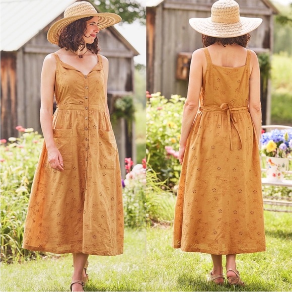 April Cornell San Juan Eyelet Midi Dress Sleeveless Button Front Large - Picture 3 of 9